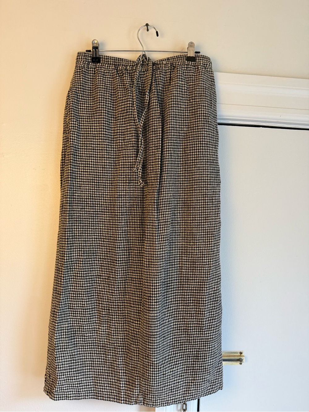 Vintage Black and White Gingham Drawstring Maxi Skirt